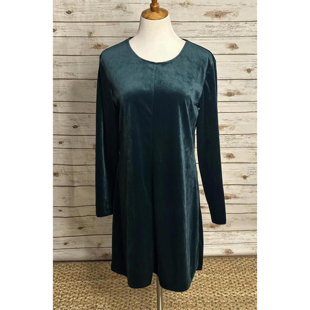 Vintage Spiegel long sleeve jewel-toned green velvet A-line dress Size 12